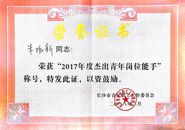 k豆钱包智能朱振新荣获长沙市2017年度卓越青年岗位能手
